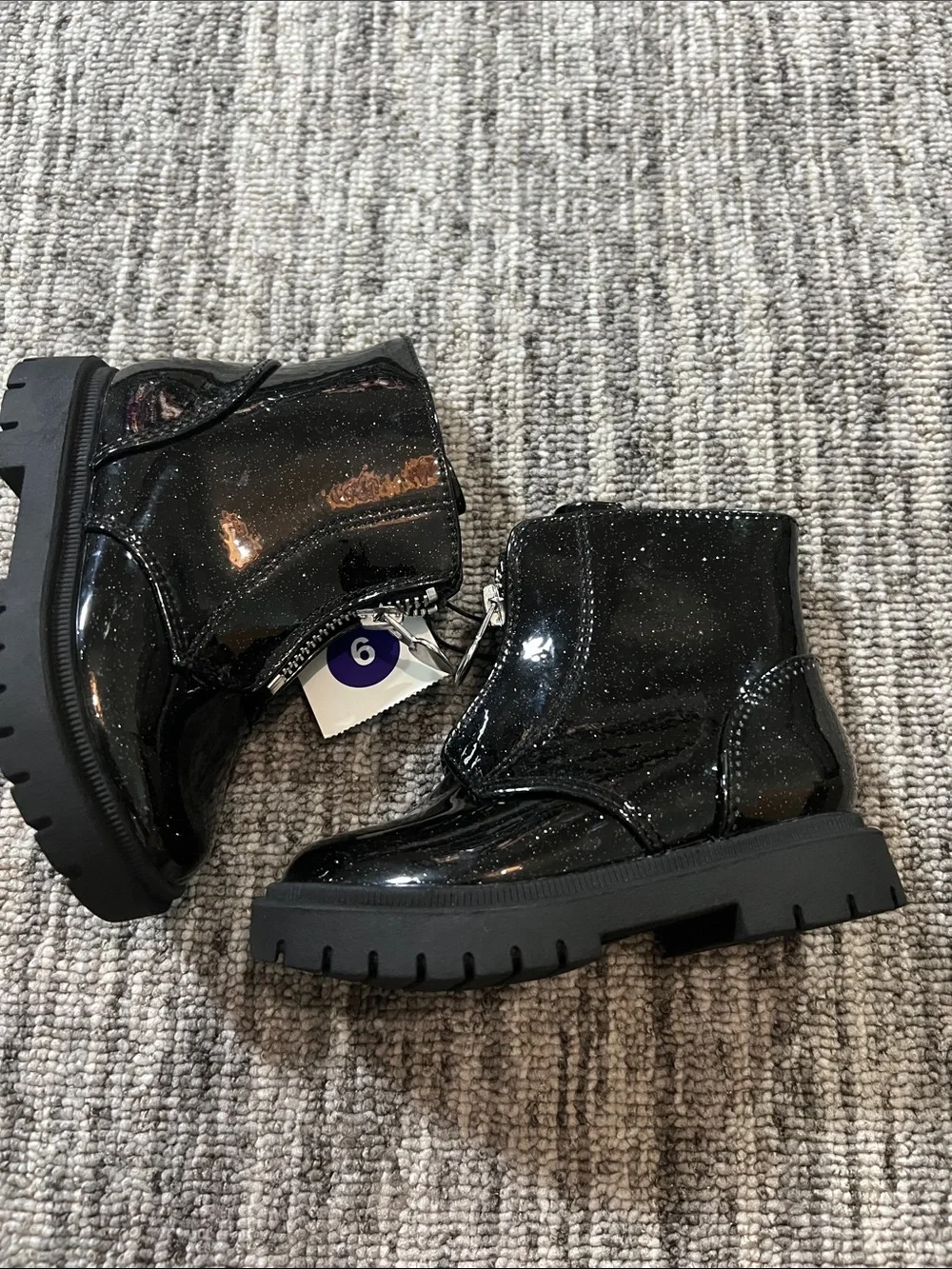 Cat & Jack Girls Black Patent Zip-Up Ankle Boots